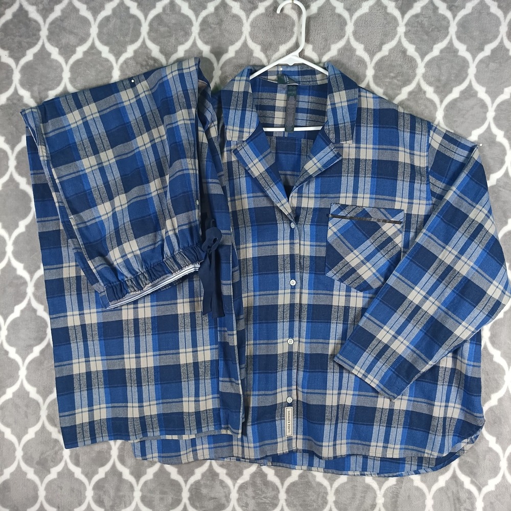 Savage X Fenty Pajama Set Women Plus Size 20 Blue Plaid Two Piece Sleepwear Cozy